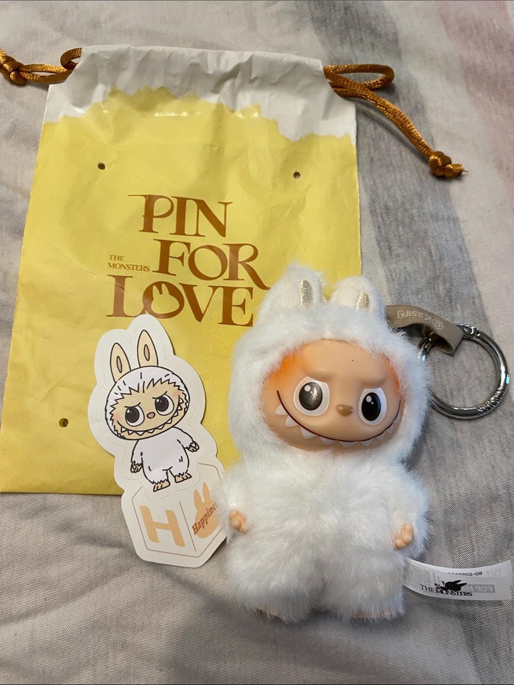 Pin for Love Labubu the Monsters Plush Monster Keychain - White